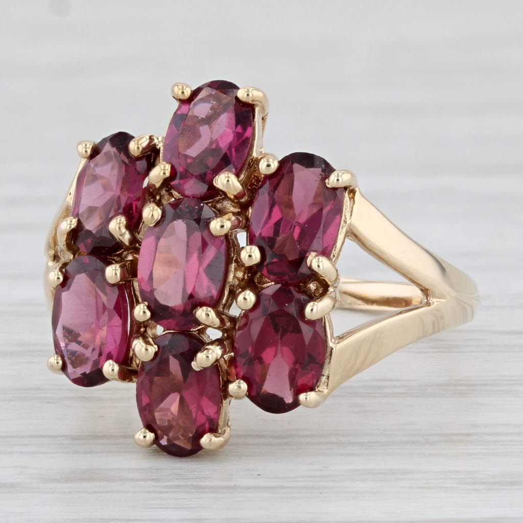 Light Gray 4.30ctw Rhodolite Garnet Cluster Ring 10k Yellow Gold Size 7 Cocktail