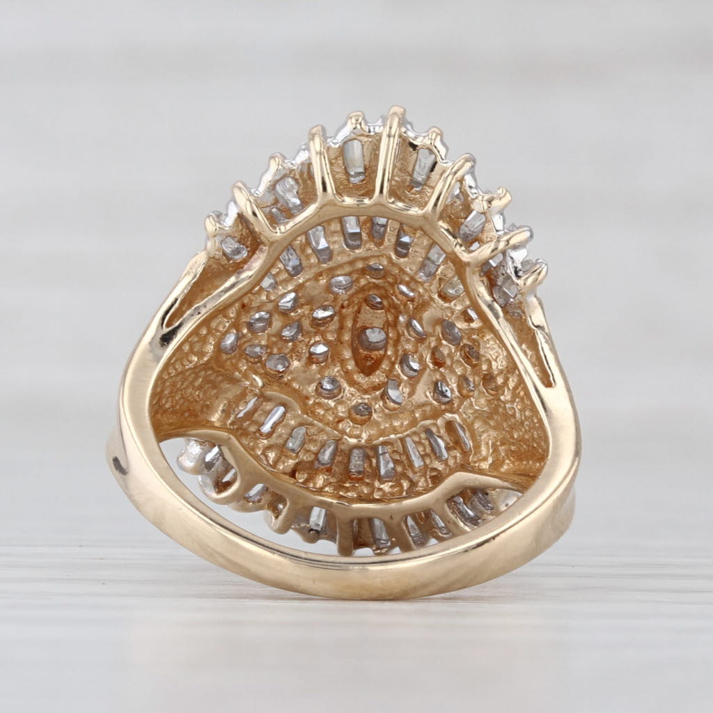 1ctw Diamond Cluster Cocktail Ring 10k Yellow White Gold Size 5.75