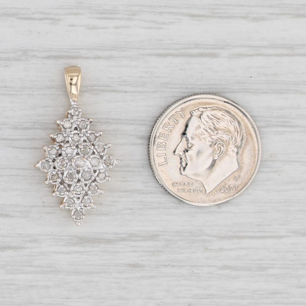 Light Gray 0.25ctw Diamond Cluster Pendant 10k Yellow White Gold Drop