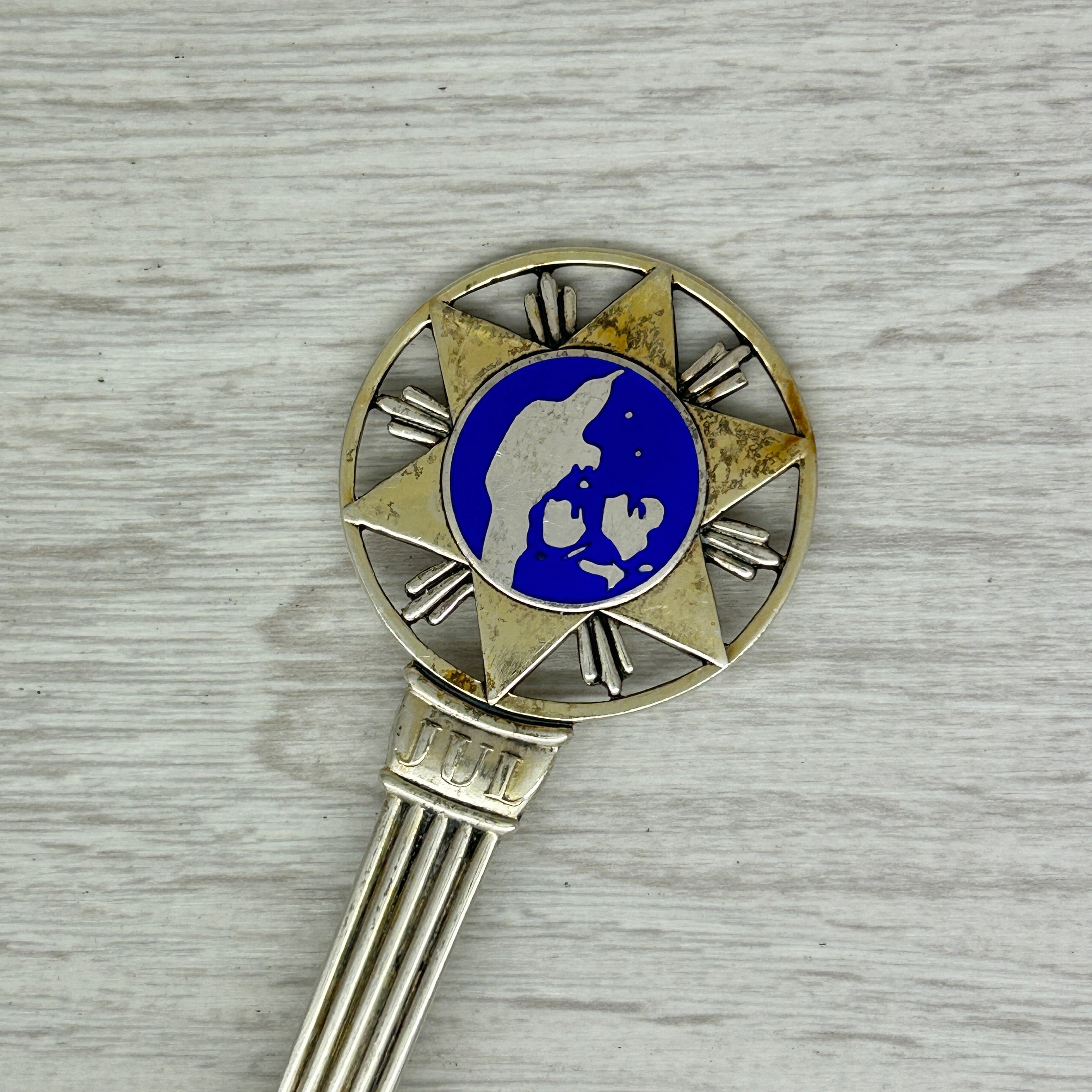 Gray Vintage 1931 Anton Michelsen Sterling Silver Enamel Christmas Spoon Denmark