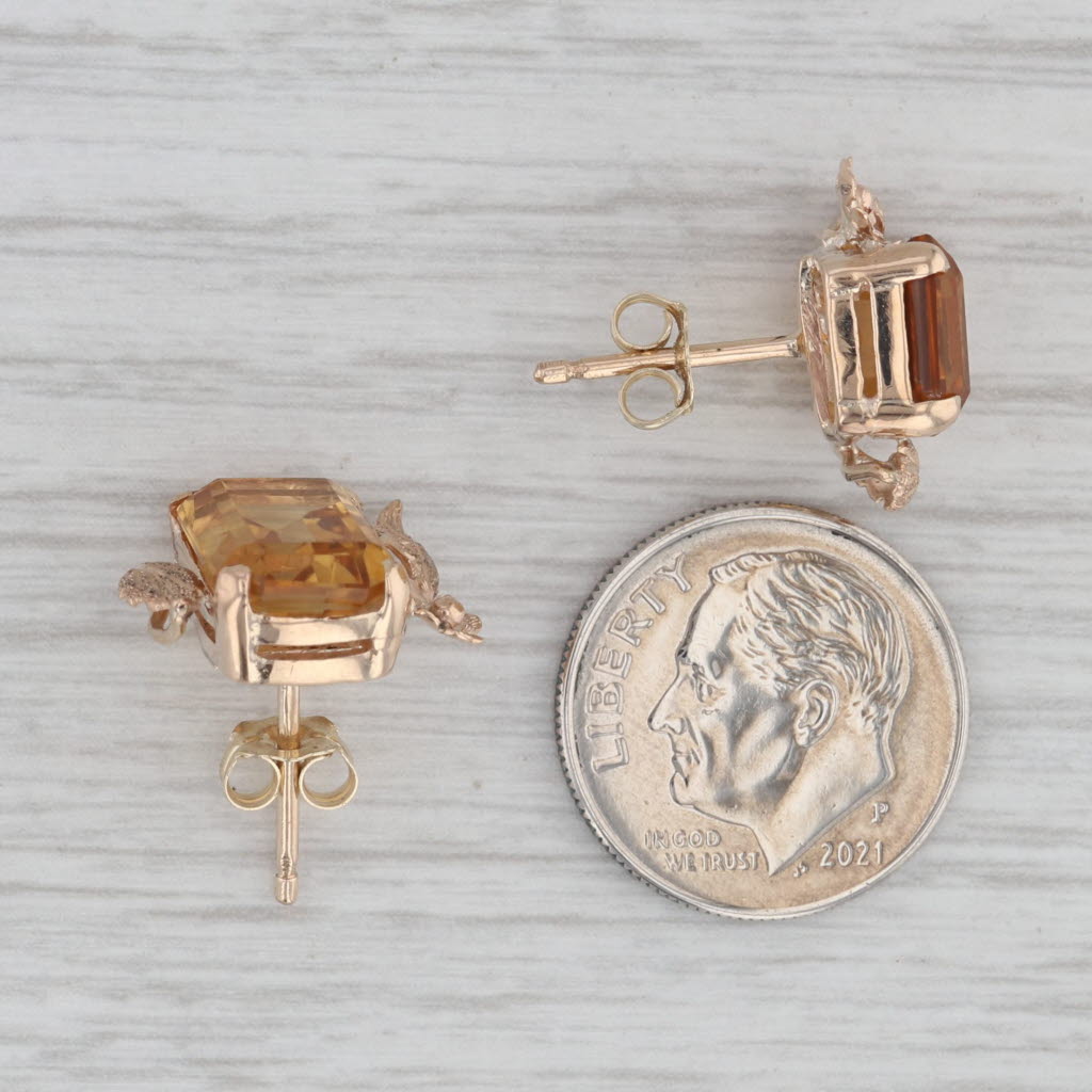 Gray 7.35ctw Citrine Floral Stud Earrings 10k Yellow Gold Pierced Vintage