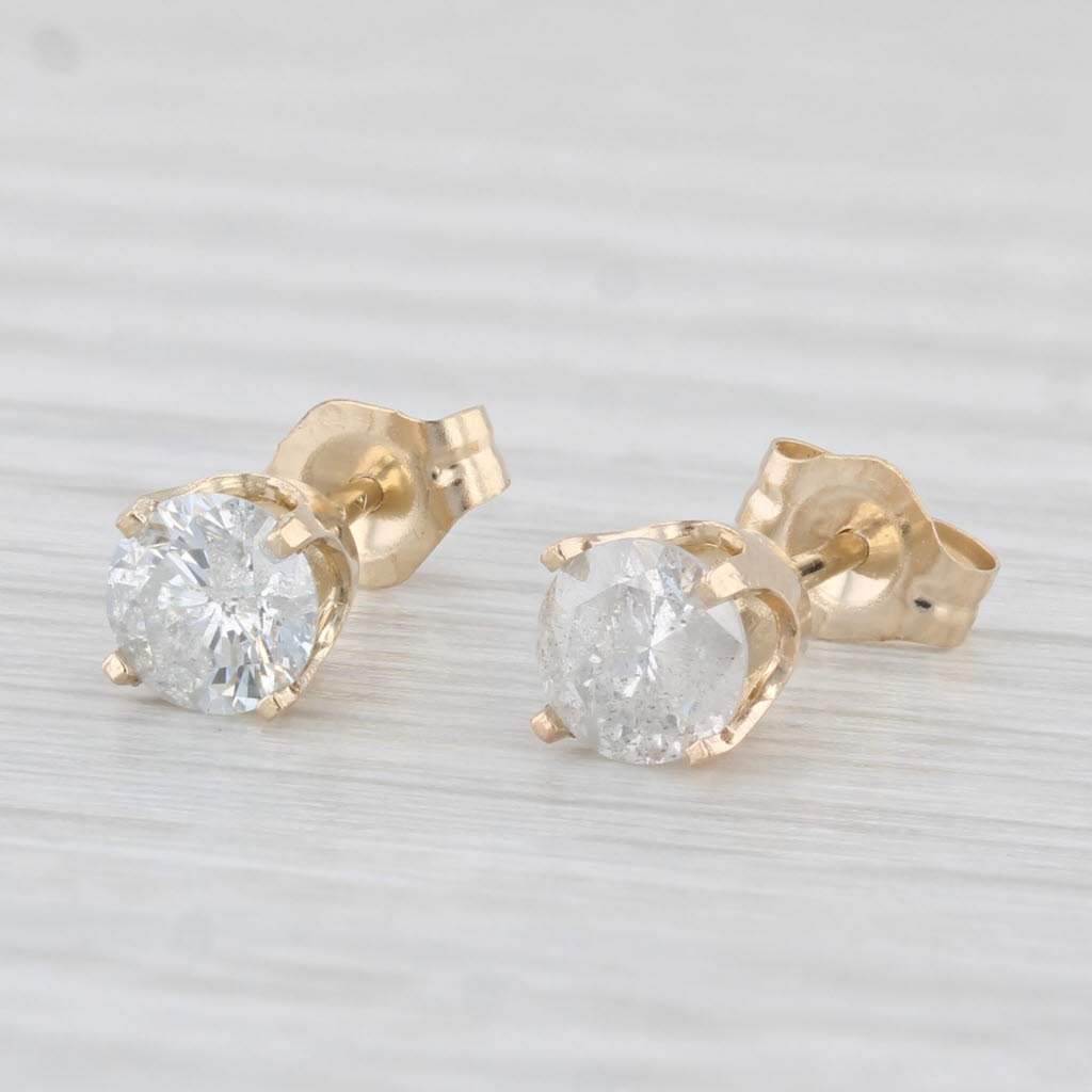Light Gray 0.75ctw Round Diamond Solitaire Stud Earrings 14k Yellow Gold
