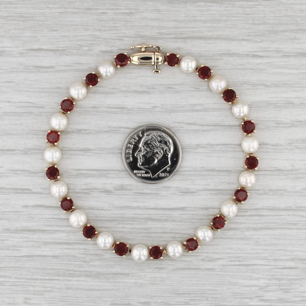 Cultured Pearl 5.30ctw Garnet Tennis Bracelet 14k Yellow Gold 7" 5.3mm