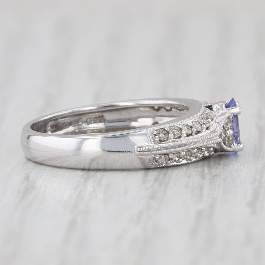 0.63ctw Oval Tanzanite Diamond Ring 14k White Gold Size 6 Engagement
