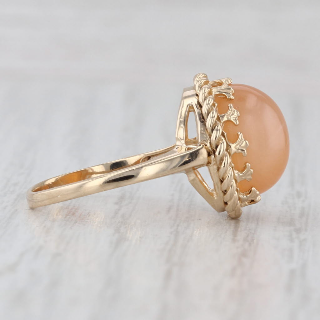 Orange Moonstone Cabochon Ring 14k Yellow Gold Size 8
