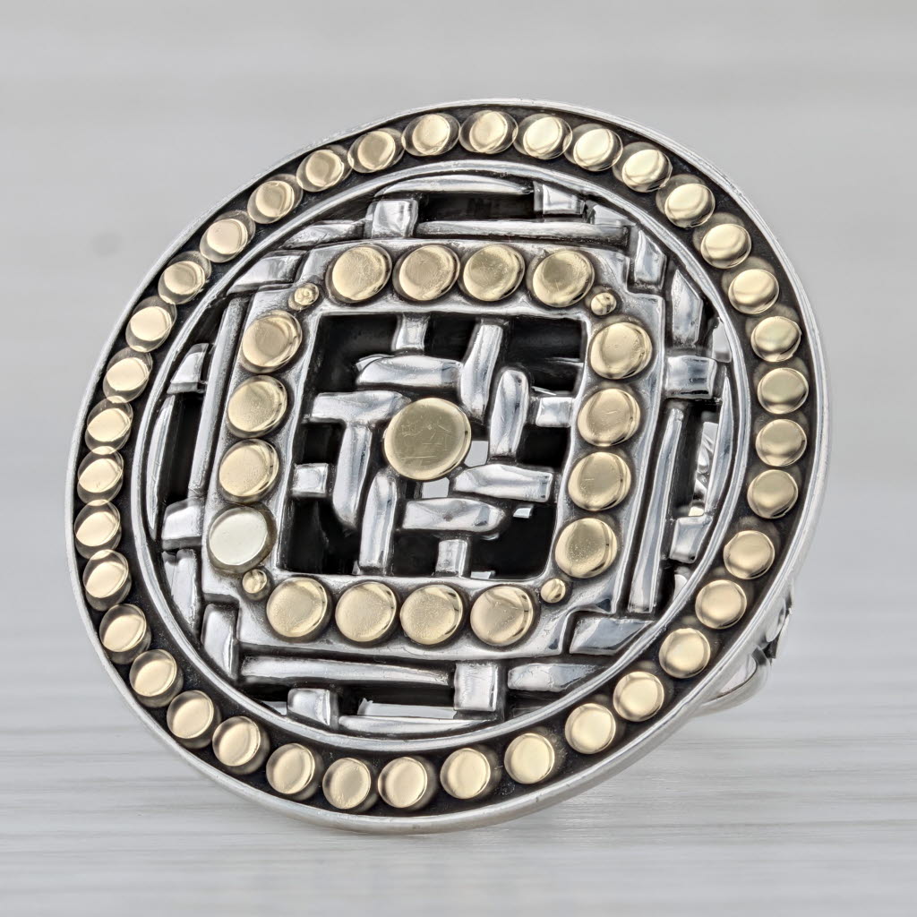 Gray John Hardy Lattice Work Ring Sterling Silver 18k Gold Size 7.25 Statement