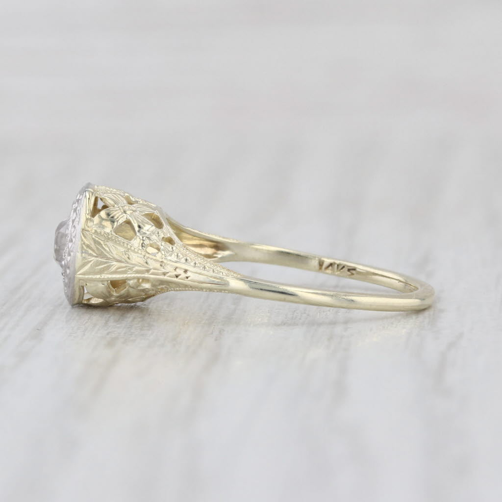 Lab Created White Sapphire Engagement Ring 14k White Yellow Gold Vintage Style