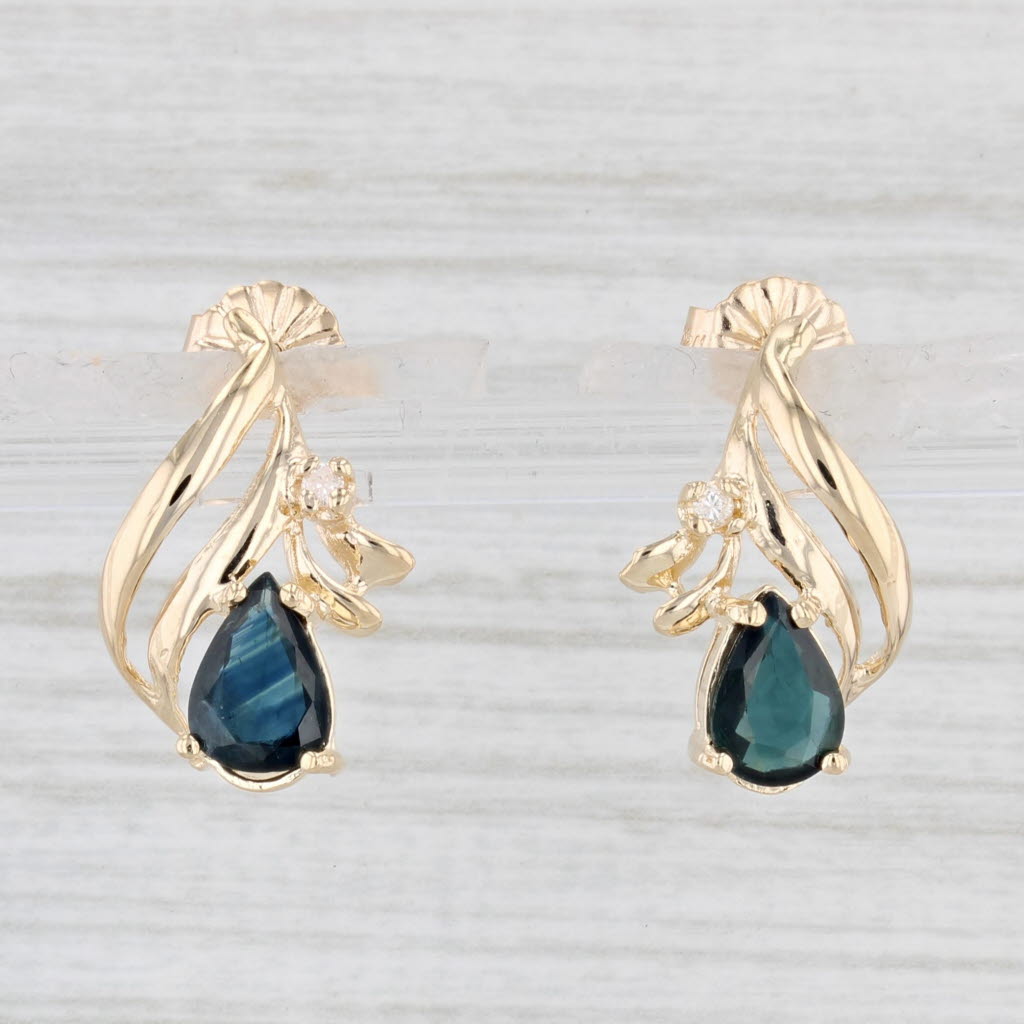 Light Gray 1.80ctw Blue Sapphire Diamond Teardrop Earrings 14k Yellow Gold Pierced Studs