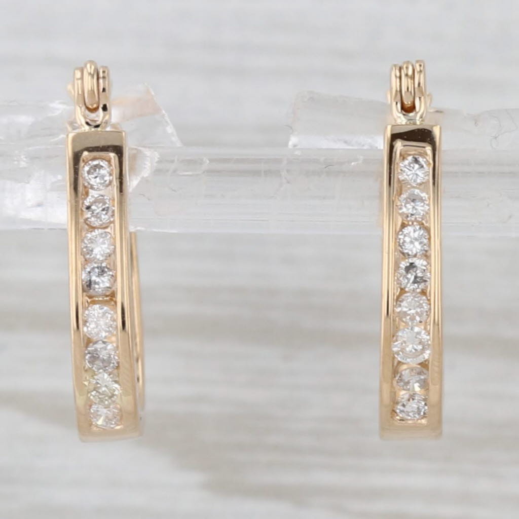 Light Gray 0.24ctw Diamond Hoop Earrings 14k Yellow Gold Snap Top Oval Hoops