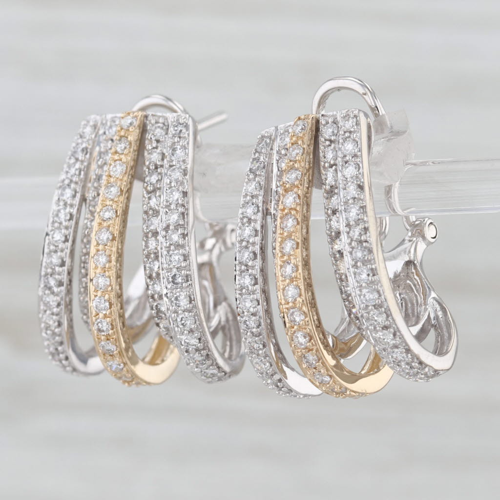 1ctw Diamond J-Hook Drop Earrings 14k White Yellow Gold Omega Backs