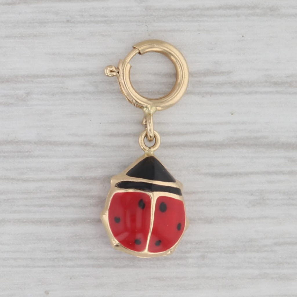 Gray Little Ladybug Charm 14k Yellow Gold Enamel Insect Bug Pendant