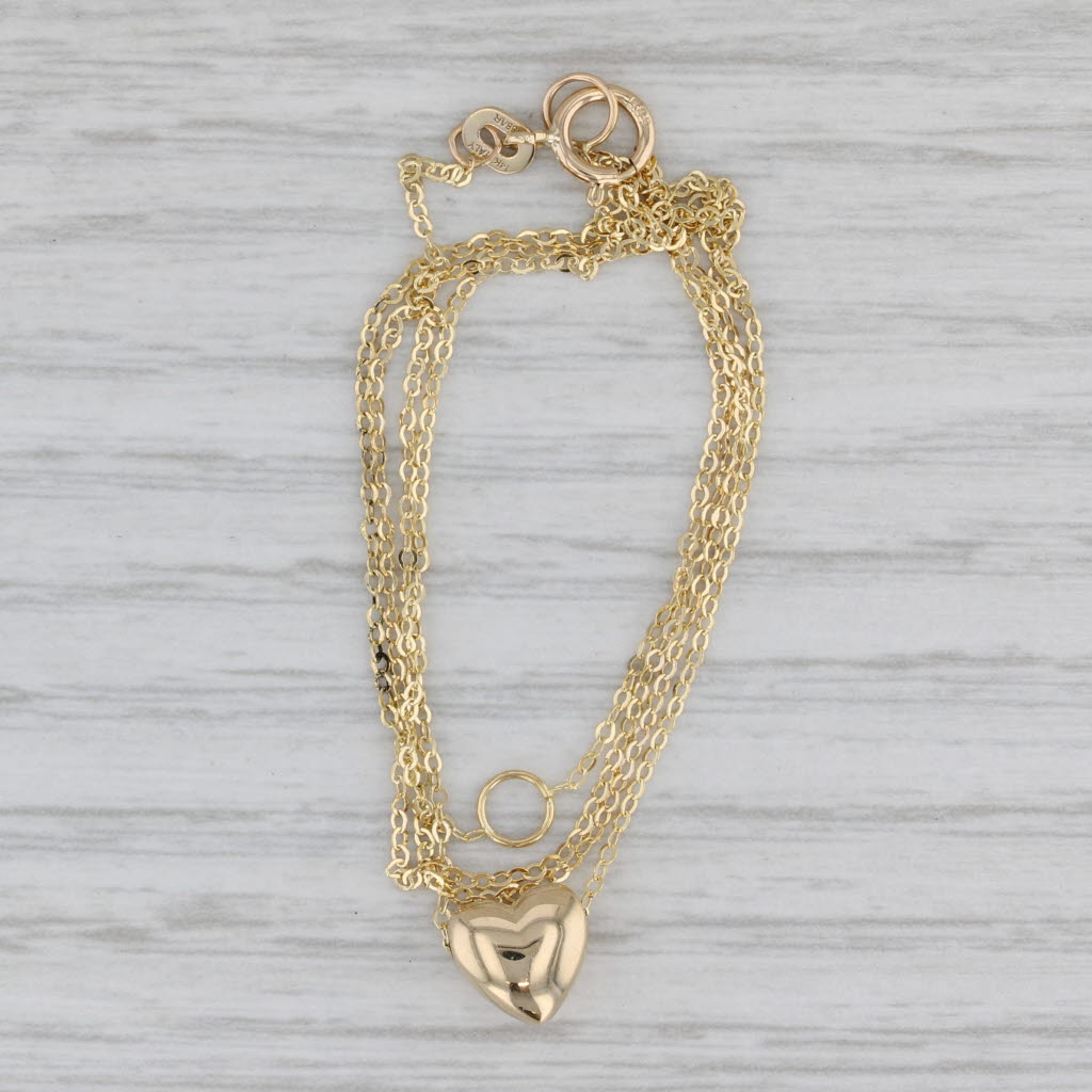Gray Small Heart Pendant Cable Chain Necklace 14k Yellow Gold Adjustable 16"-18"