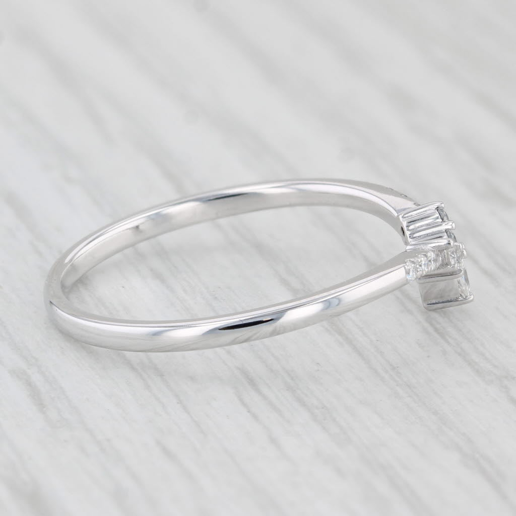 Light Gray 0.11ctw Moissanite Contoured V Wedding Band Ring 10k White Gold Stackable