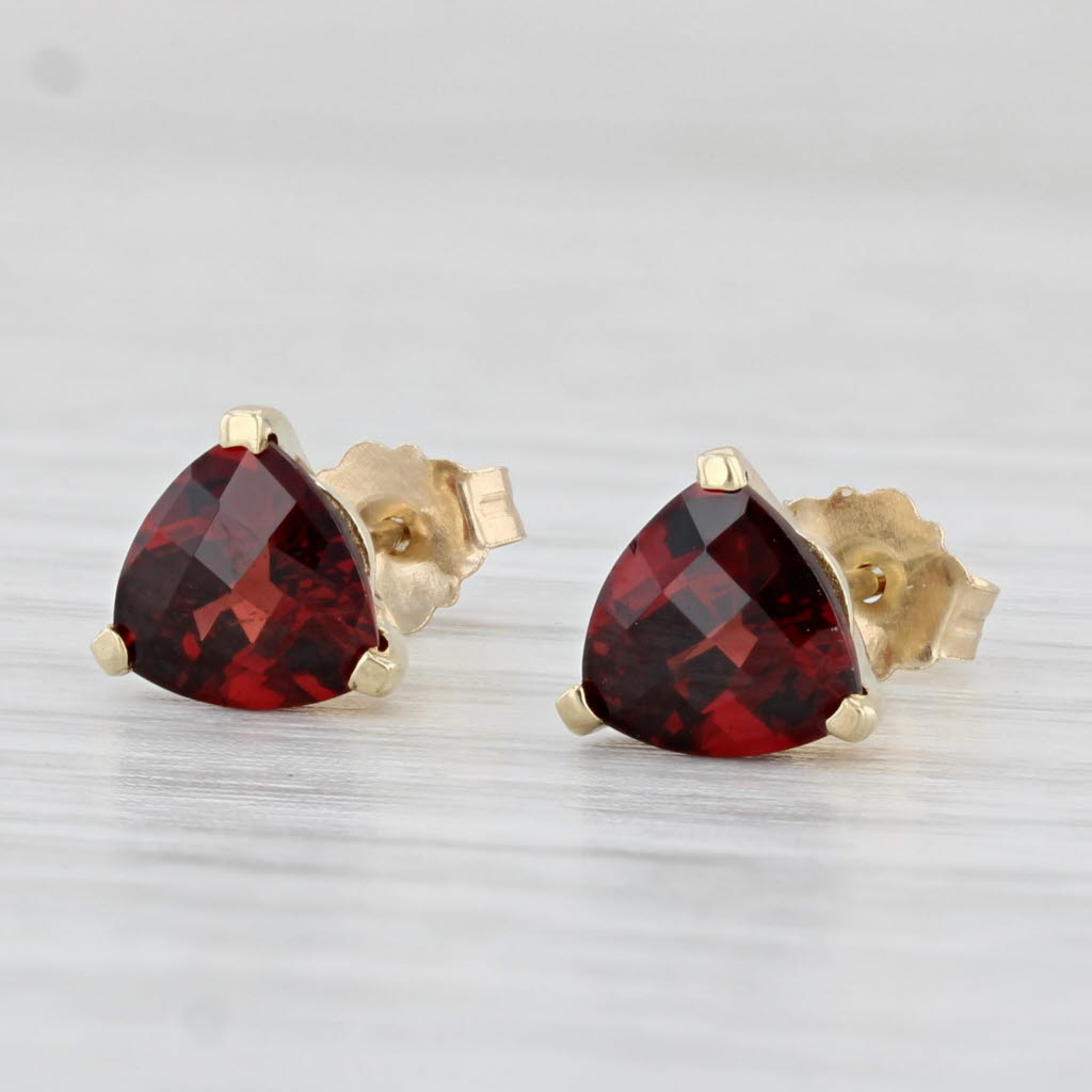 Light Gray 1.80ctw Trillion Garnet Solitaire Stud Earrings 10k Yellow Gold