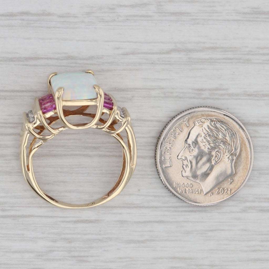 Gray Diamond Lab Created Opal Sapphire Ring 10k Yellow Gold Size 5.25