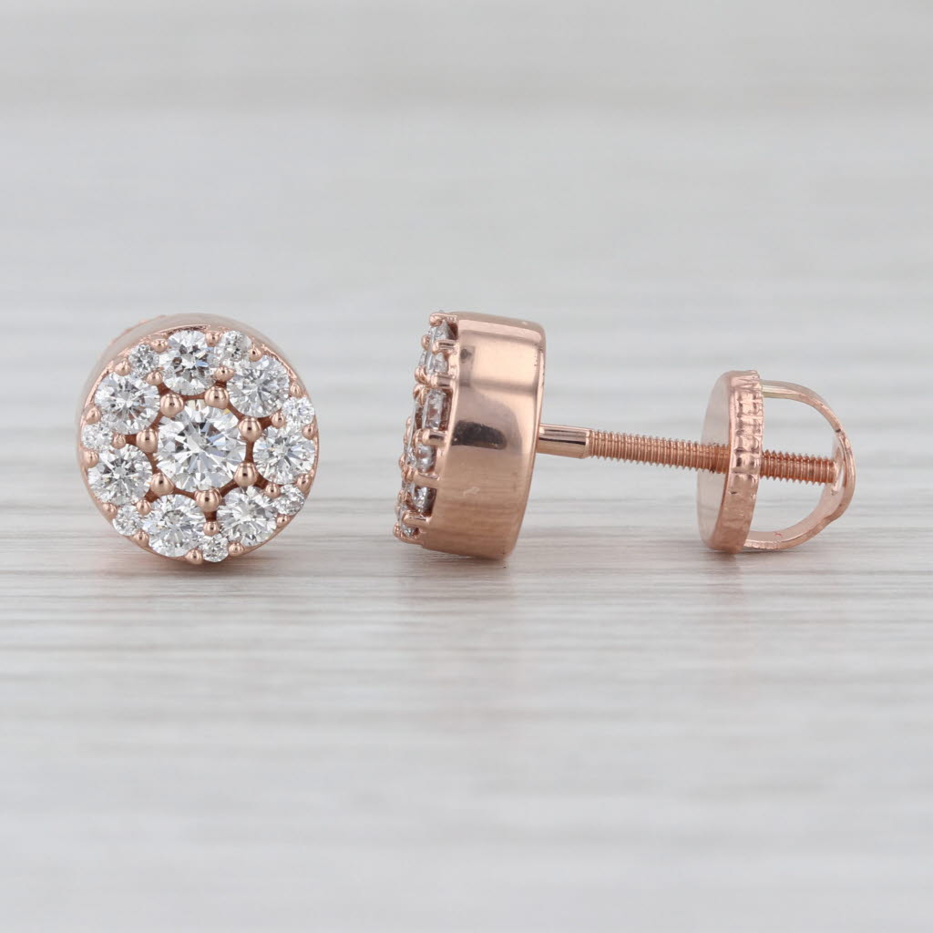 New 0.78ctw Diamond Cluster Stud Earrings 14k Rose Gold Screw Backs Studs
