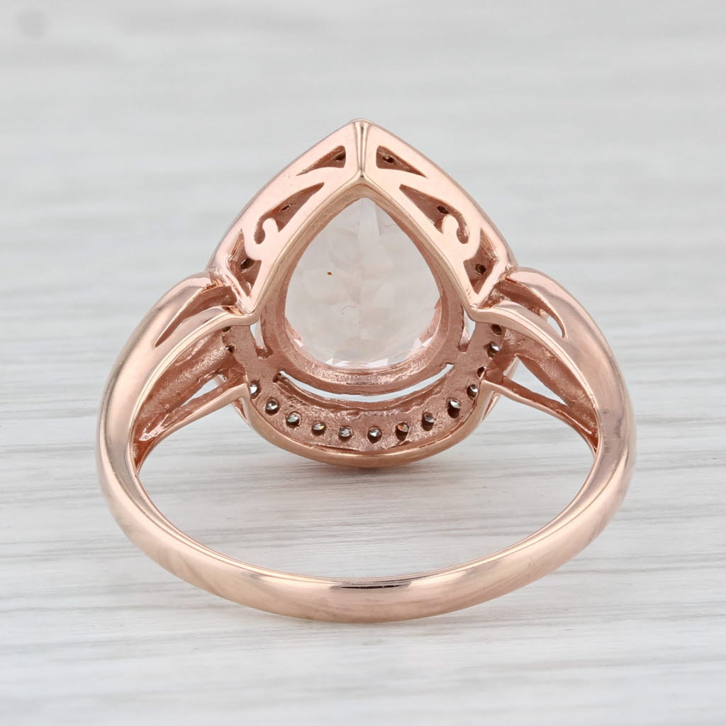 Light Gray 2.56ctw Pear Morganite Diamond Halo Teardrop Ring 10k Rose Gold Size 7