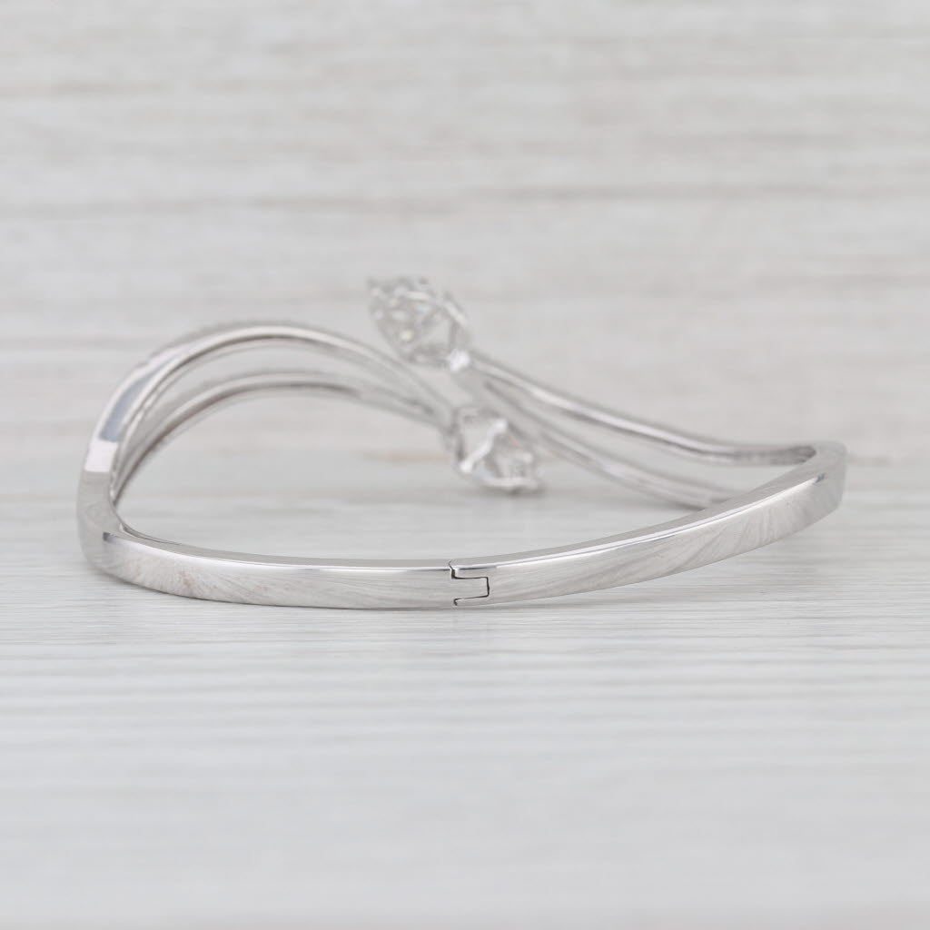 2.15ctw Diamond Teardrop Bypass Bracelet 18k White Gold 6.75" Hinged