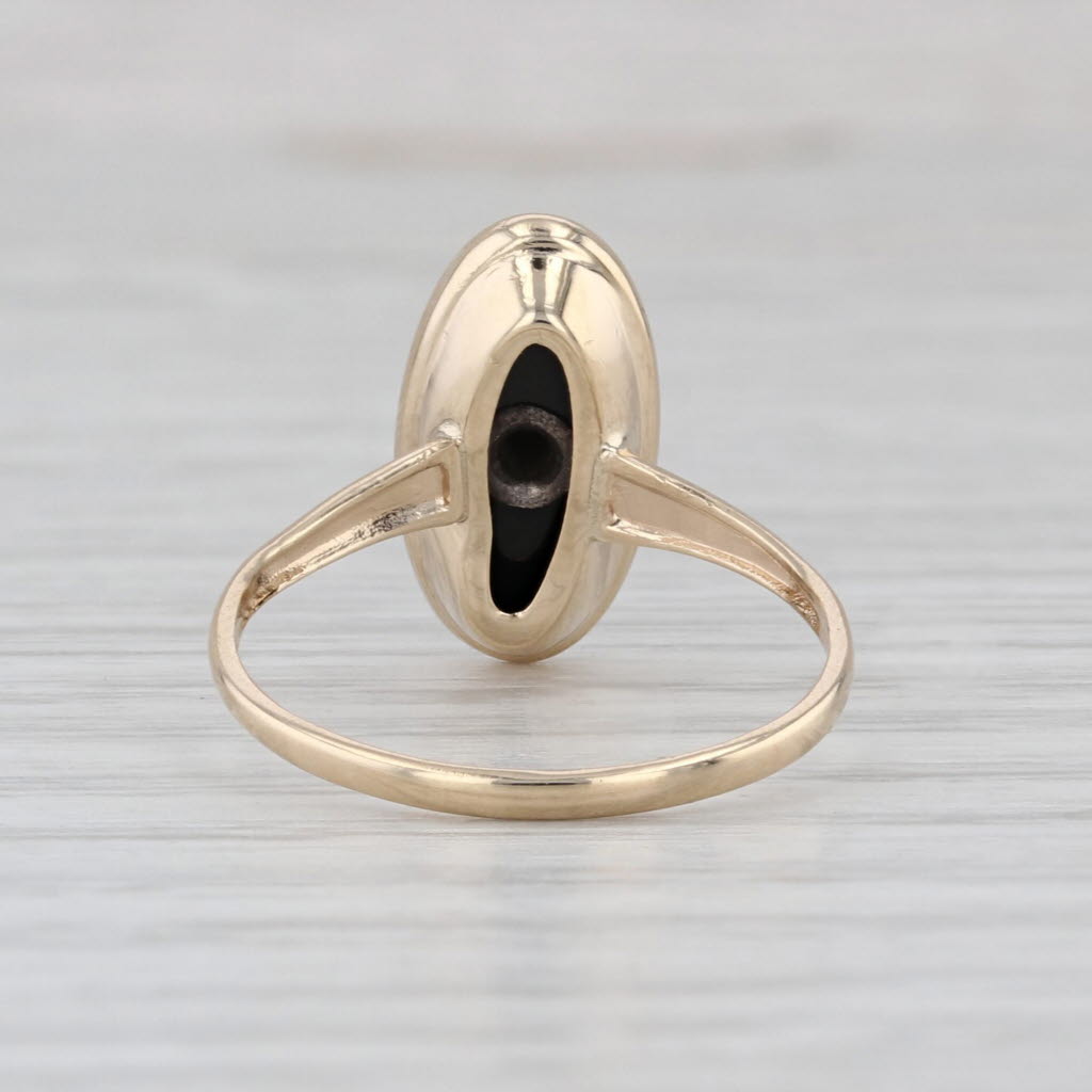 Vintage Onyx Diamond Signet Ring 10k Yellow Gold Size 6.25