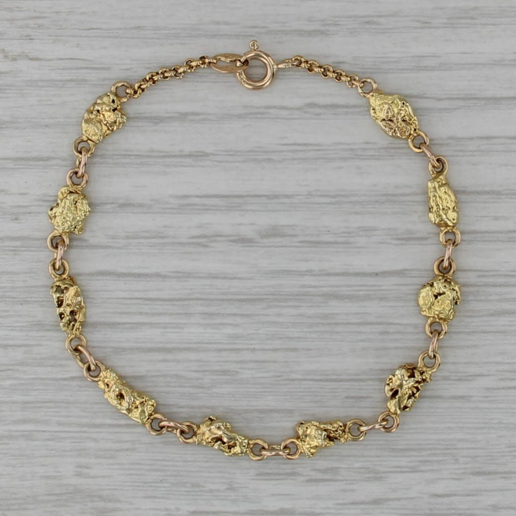 7" Nugget Cable Chain Bracelet 14k -20k Yellow Gold