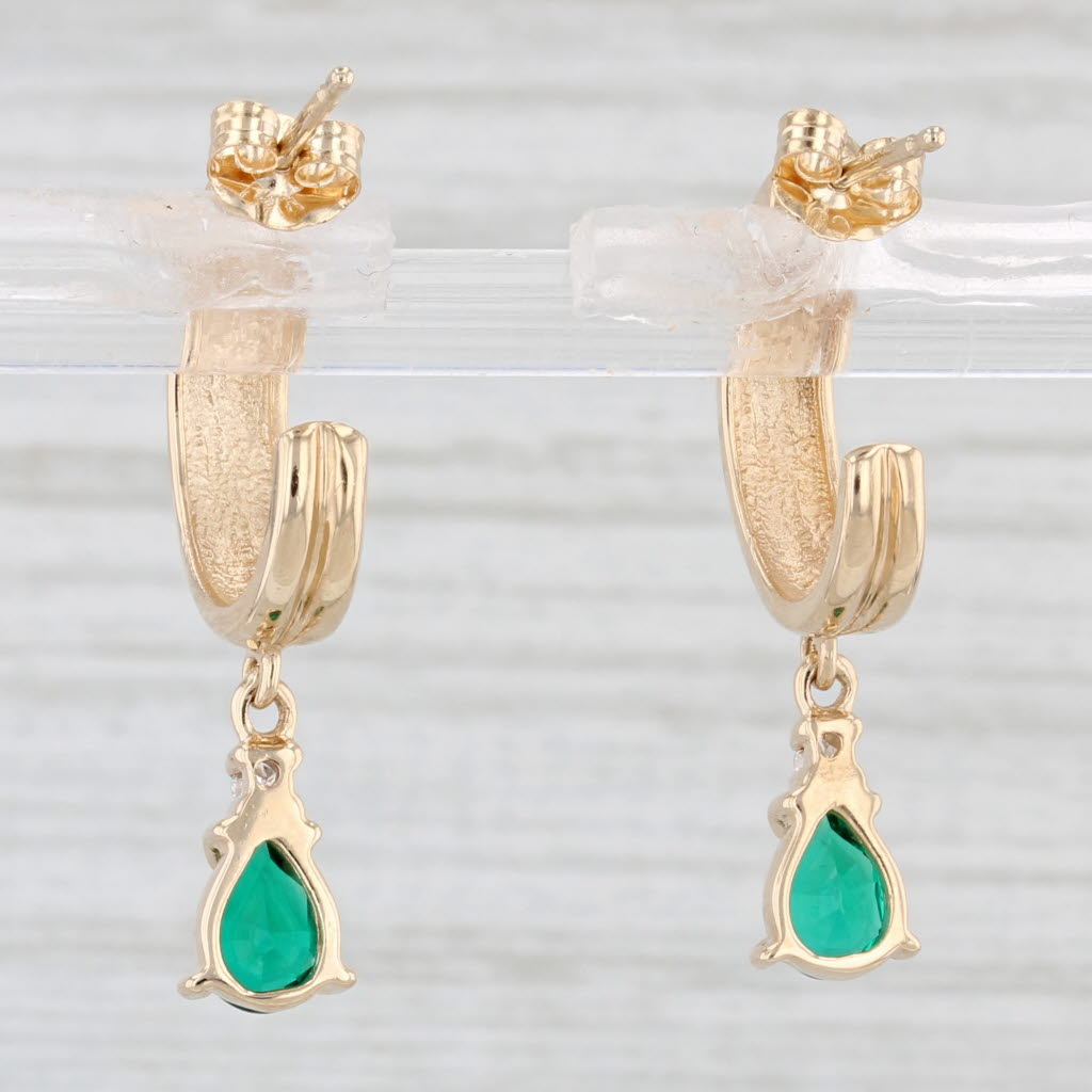 Light Gray 0.80ctw Lab Created Emerald Diamond Teardrop Dangle Half Hoop Earrings 14k Gold