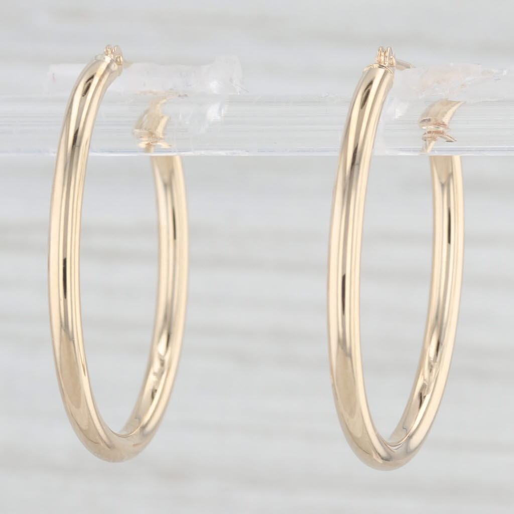 Light Gray Oval Hoop Earrings 10k Yellow Gold Snap Top Hoops