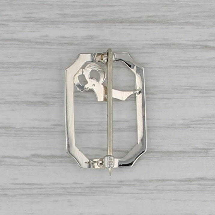 Vintage Lab Created Sapphire Pin 10k White Gold Brooch