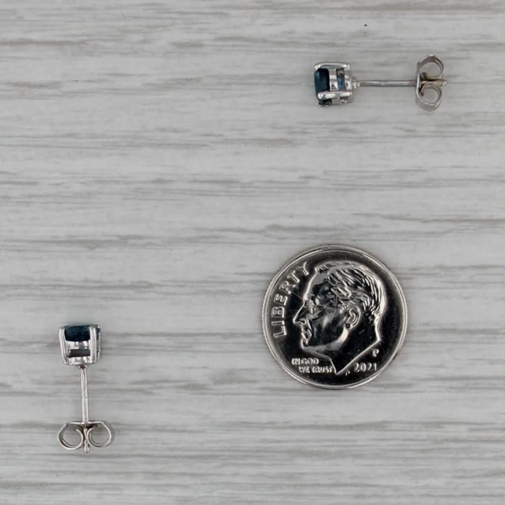 1.28ctw Blue Kyanite Round Solitaire Stud Earrings 10k White Gold COA Christie