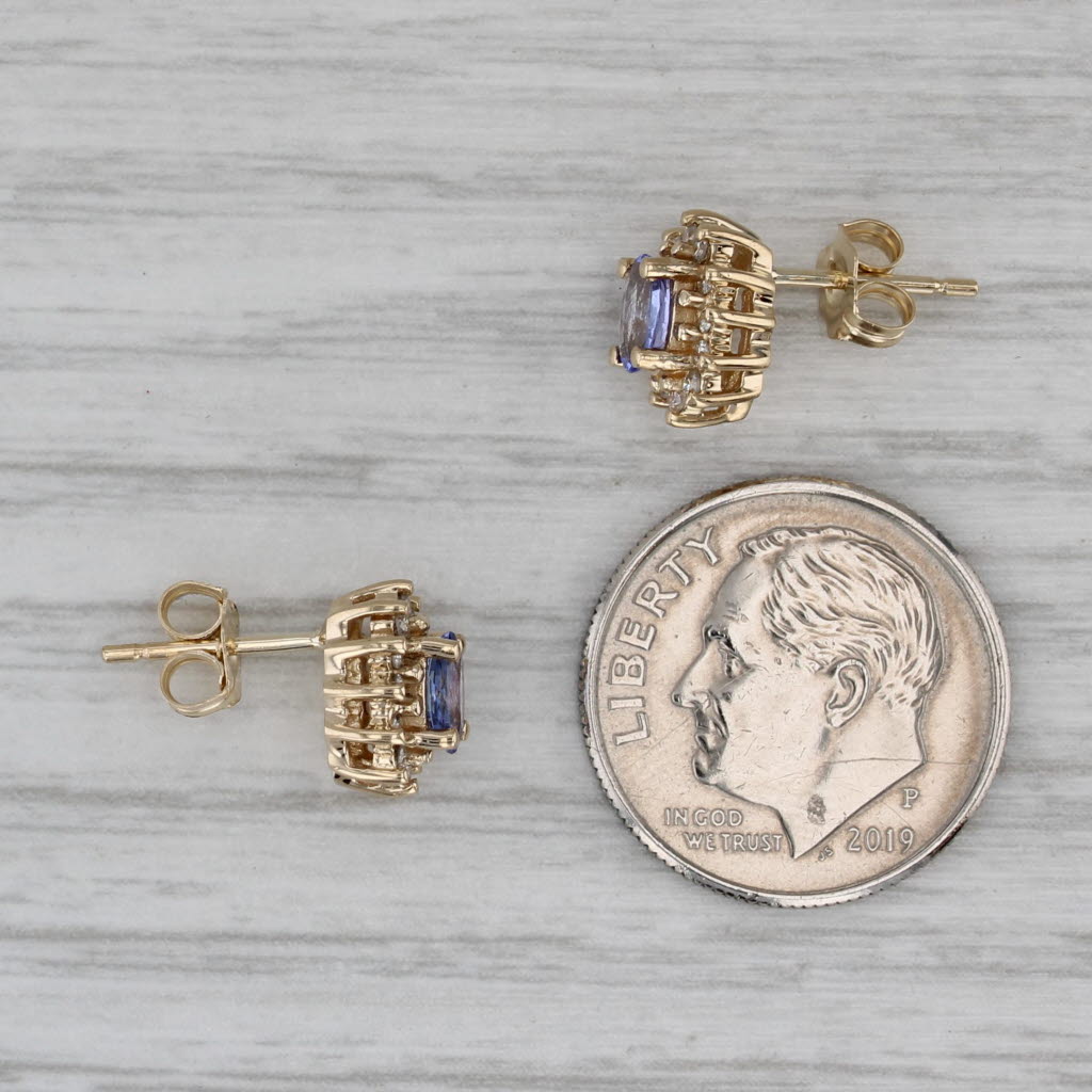 Gray 0.75ctw Tanzanite Diamond Halo Stud Earrings 14k Yellow Gold