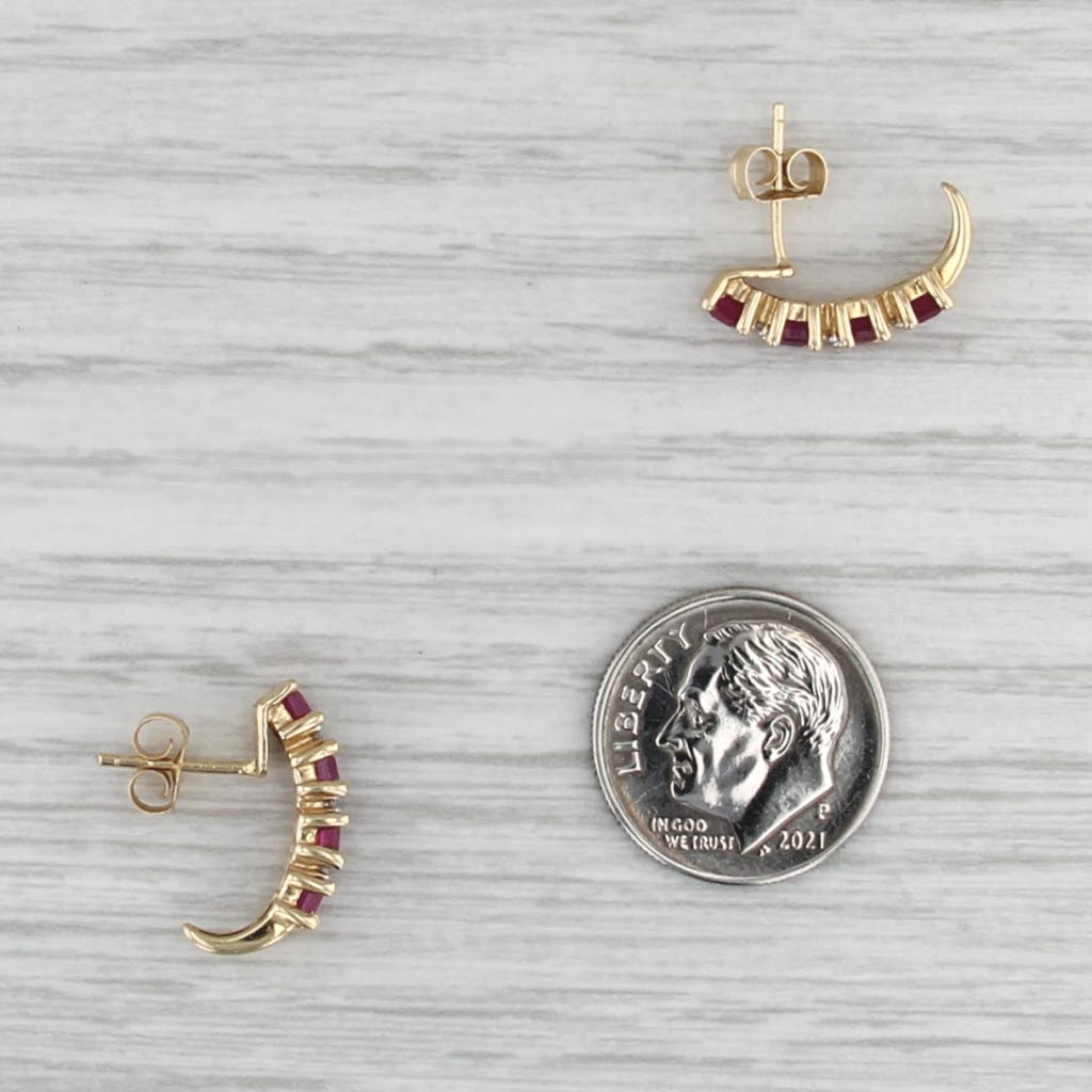 1.01ctw Ruby Diamond J-Hook Earrings 14k Yellow Gold Drops