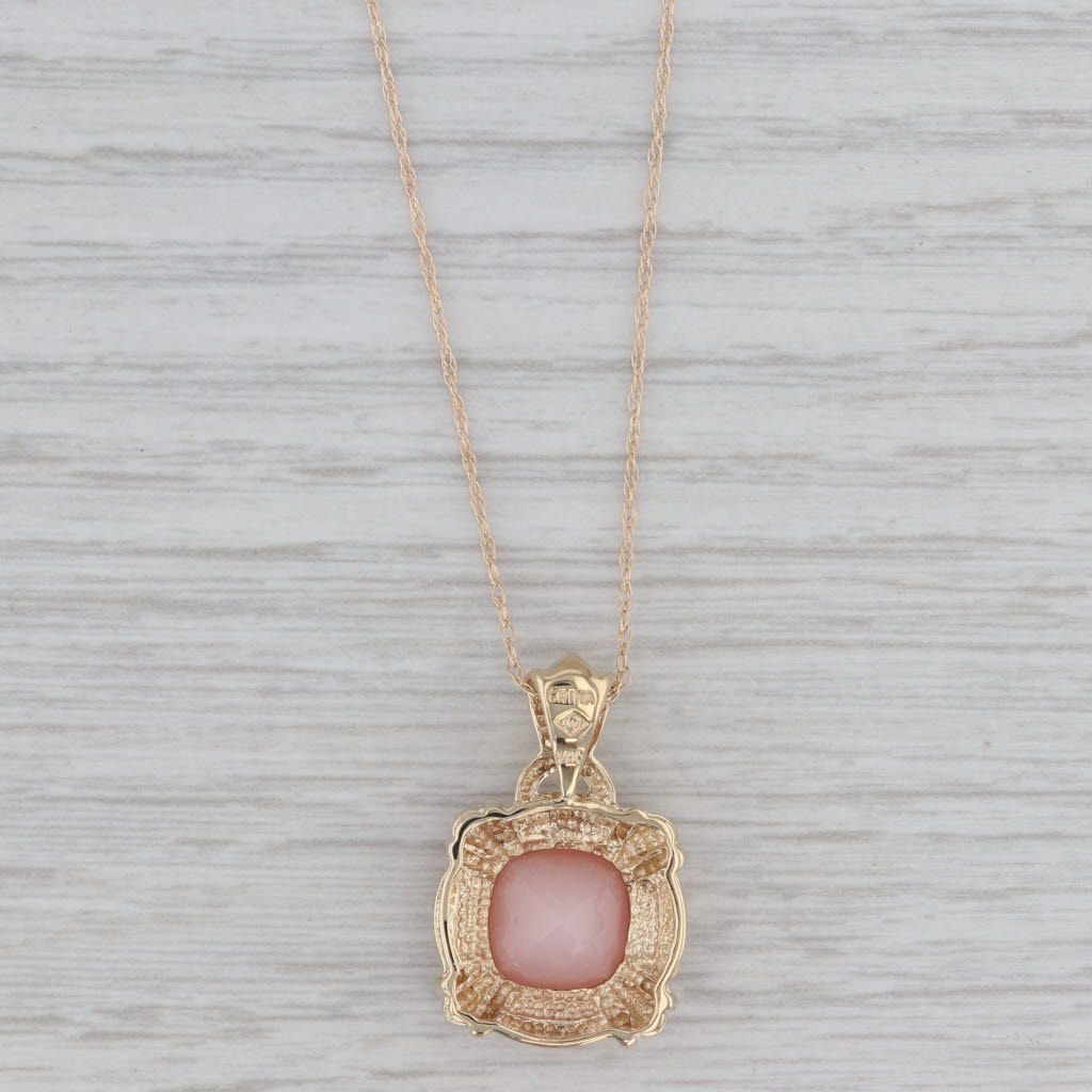 Gray Pink Common Opal Pendant Necklace 14k Yellow Gold 18" Rope Chain