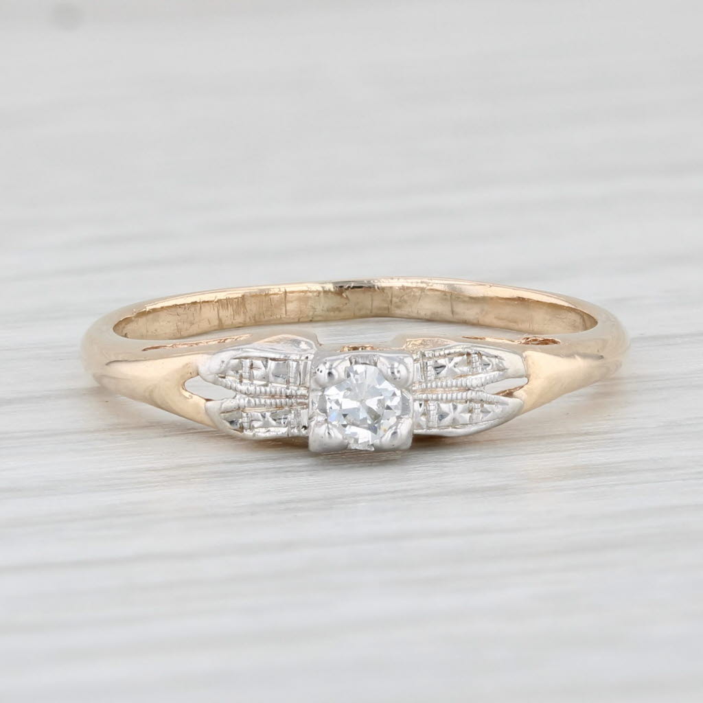 Light Gray Vintage Diamond Ring 14k Yellow Gold Size 6.75 Engagement Round Solitaire