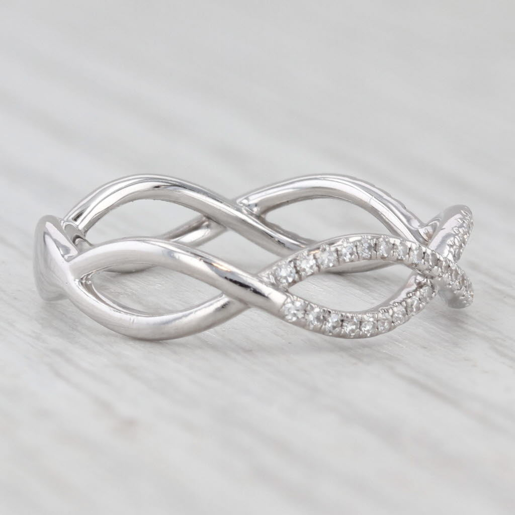 Light Gray 0.13ctw Diamond Woven Band 14k White Gold Size 6.25-6.5 Stackable Wedding Ring