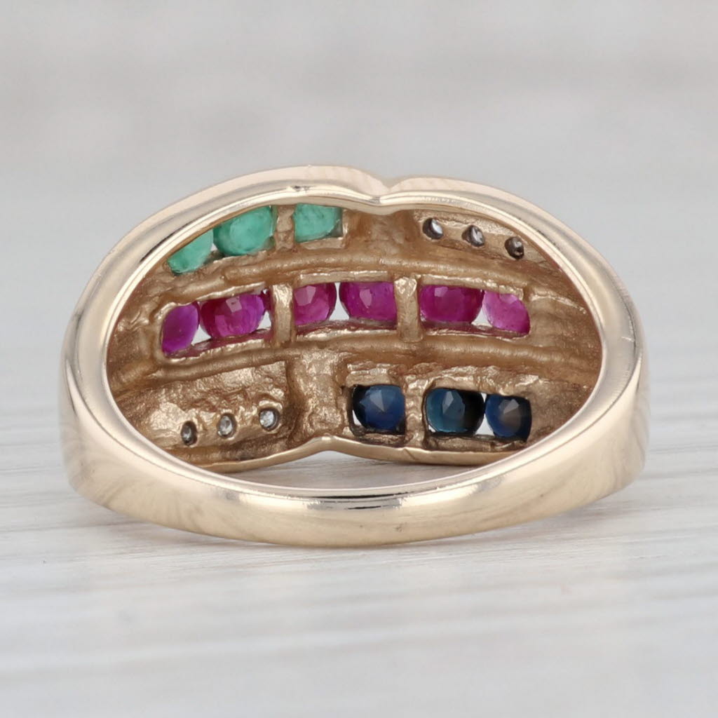 Gray 0.89ctw Ruby Sapphire Emerald Diamond Ring 10k Gold Size 7 Cocktail