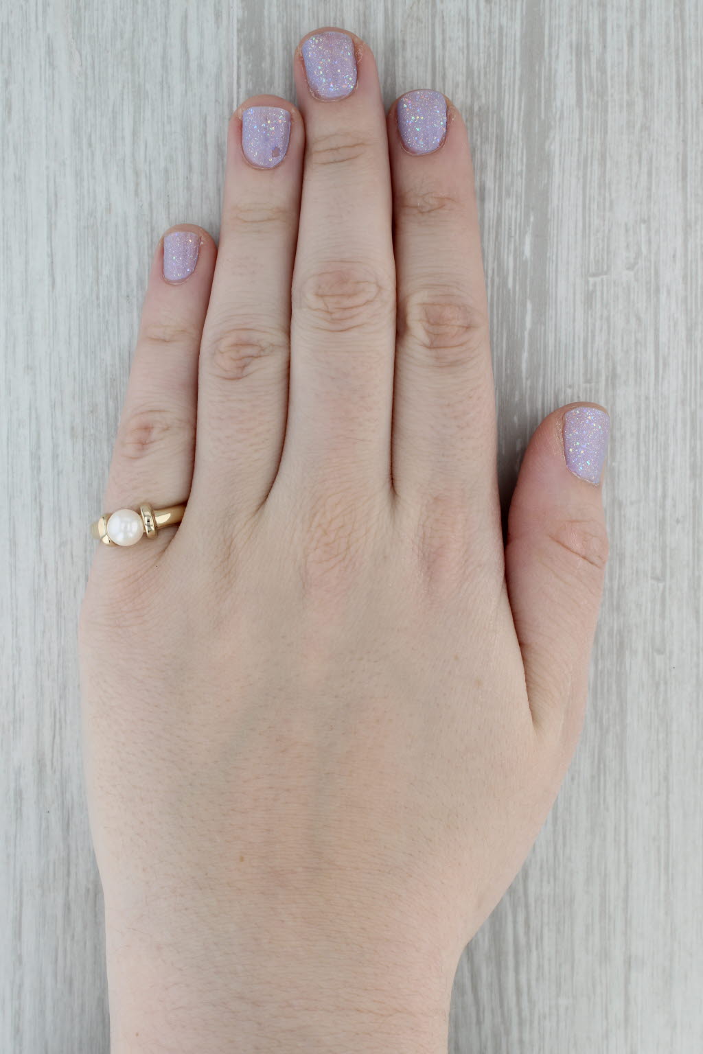 Dark Gray Cultured Pearl Solitaire Ring 14k Yellow Gold Size 7.5