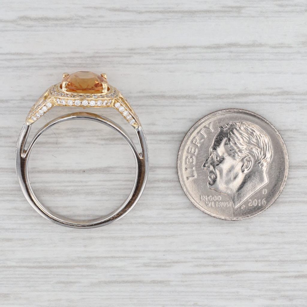 Light Gray 3.05ctw Orange Topaz Diamond Halo Ring 14k Yellow White Gold Size 6.5