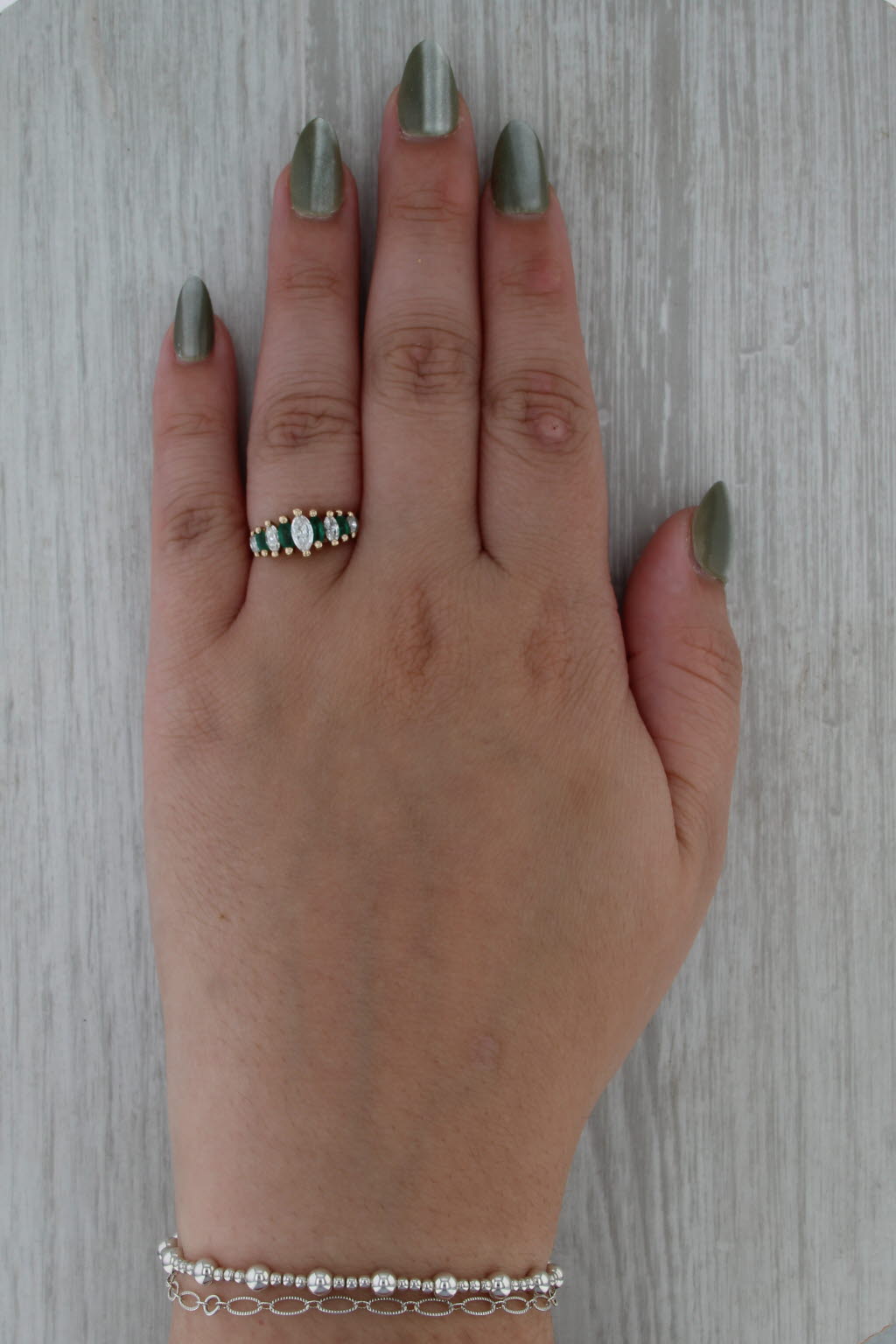 0.91ctw Emerald Diamond Ring 14k Yellow Gold Size 6 Stackable Tiered Rooftop