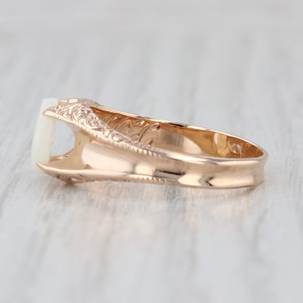 Antique Oval Opal Cabochon Ornate Ring 10k Yellow Gold Size 7.75-8