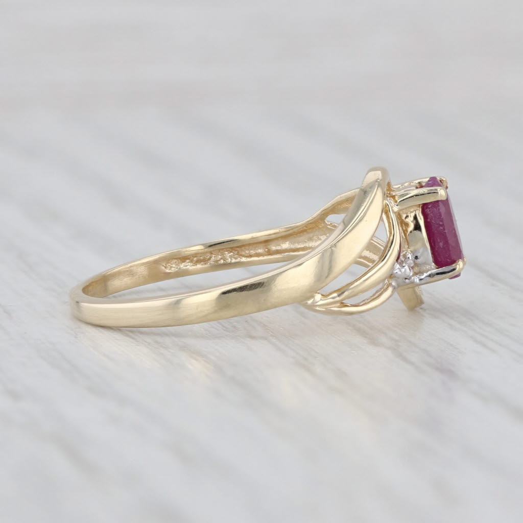 Ruby Diamond Bypass Ring 10k Yellow Gold Size 7.25