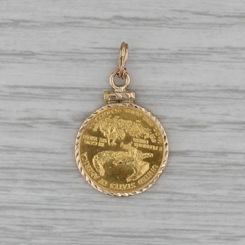 1990 1/10oz 999 Fine Gold 5 Dollar Gold American Eagle Coin Pendant 14k Charm