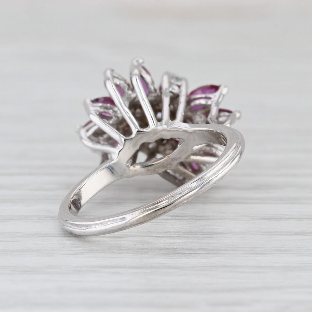 1.75ctw Ruby Diamond Flower Cluster Ring 14k White Gold Size 6.75