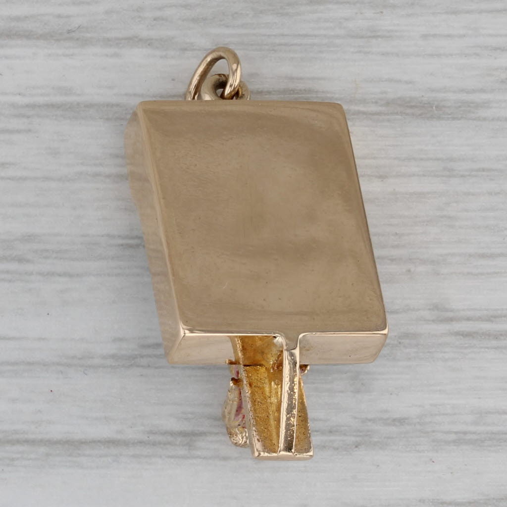 Dark Gray Girl on Diving Board at Pool Charm 14k Yellow Gold Figural Vintage