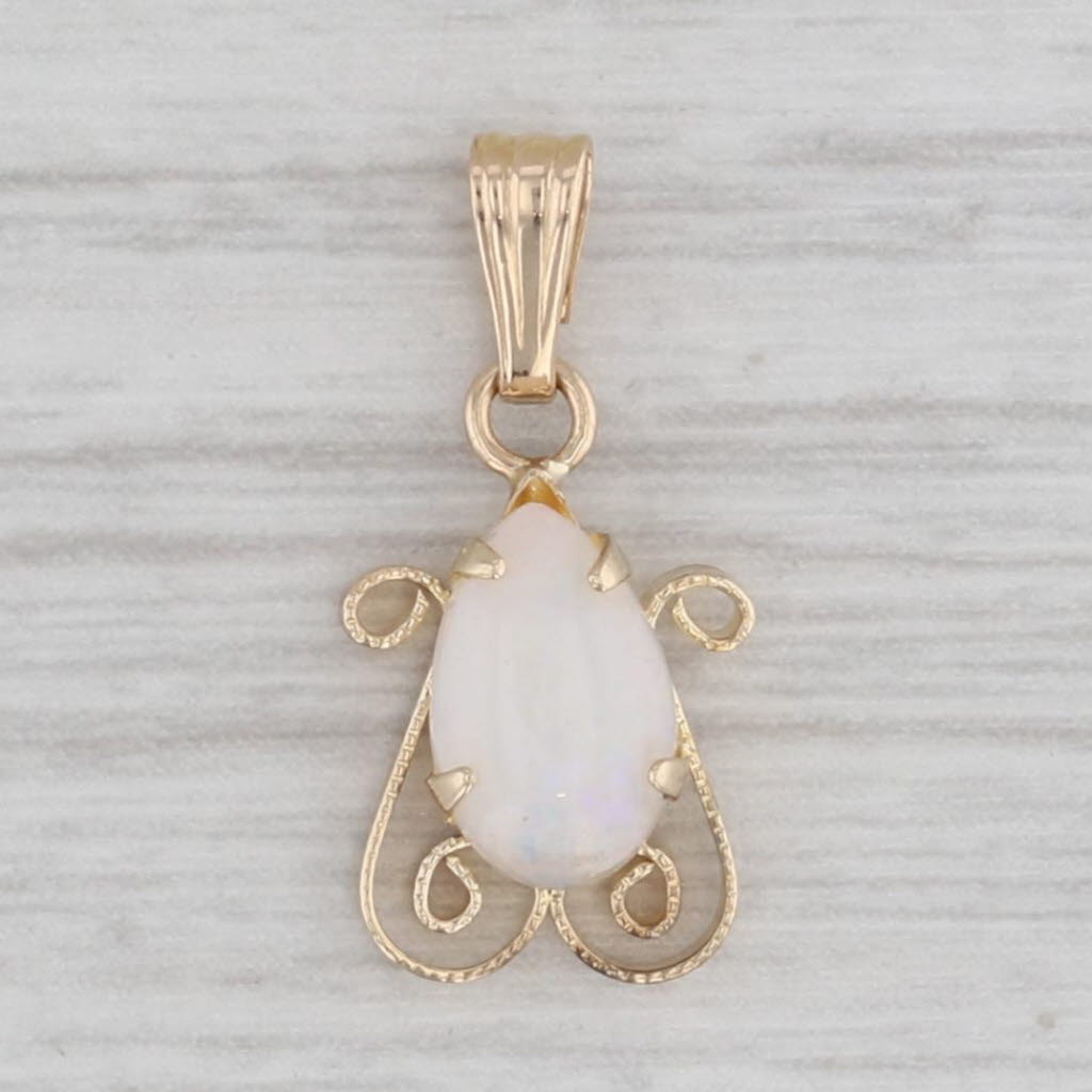 Gray Pear Opal Solitaire Pendant 14k Yellow Gold