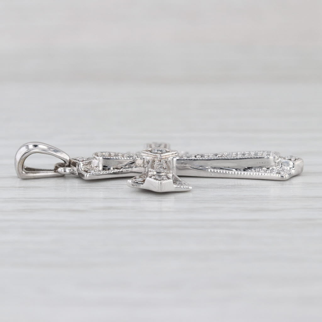 0.18ctw Diamond Cross Pendant 10k White Gold Ornate Estate