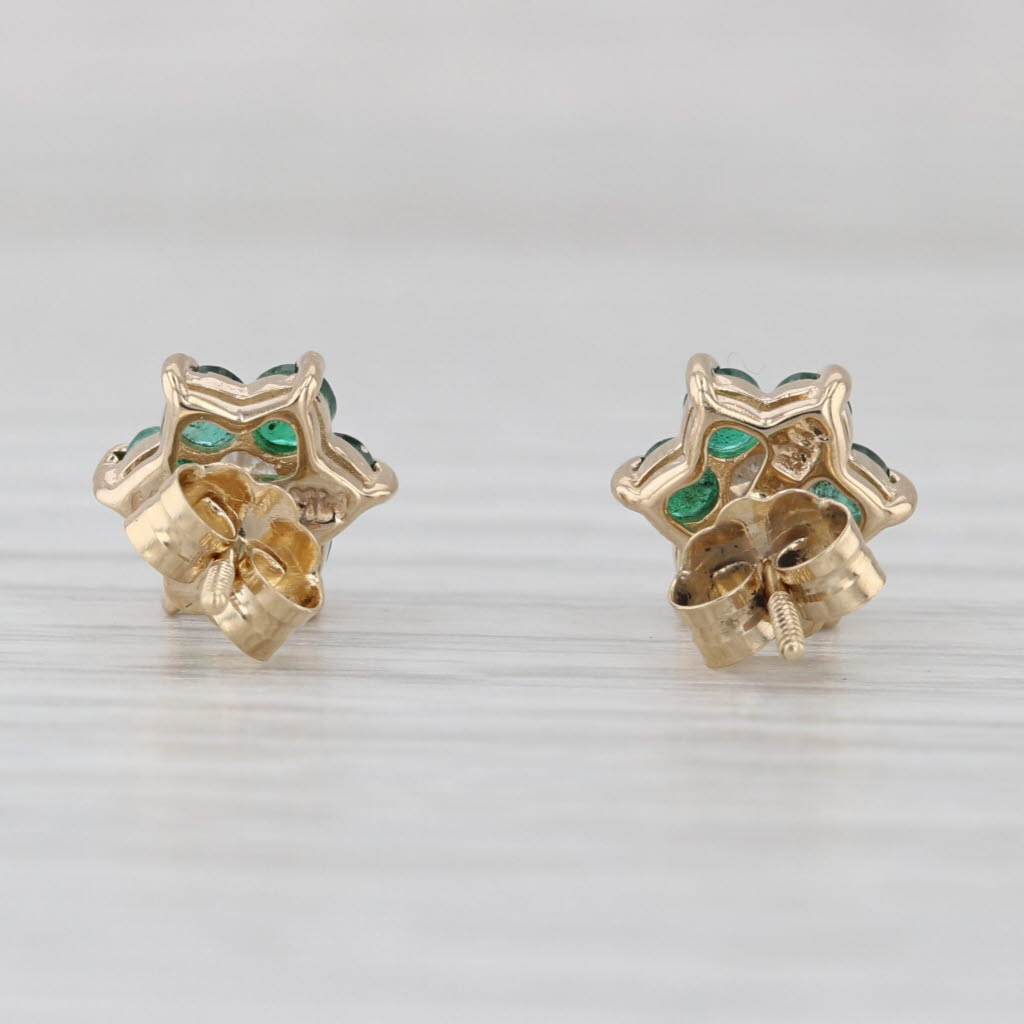 0.58ctw Emerald Diamond Flower Stud Earrings 14k Yellow Gold Studs