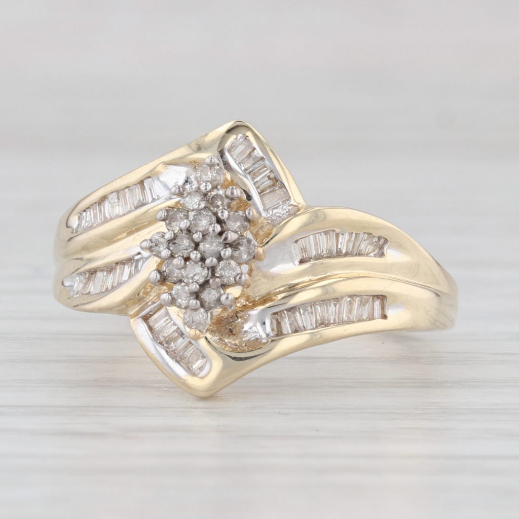 Light Gray 0.50ctw Diamond Cluster Bypass Ring 10k Yellow Gold Size 8 Engagement