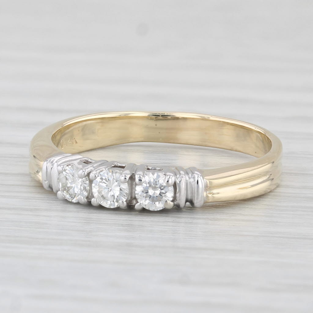 Light Gray 0.36ctw Diamond 3-Stone Ring 14k Yellow White Gold Size 8.25 Wedding Band