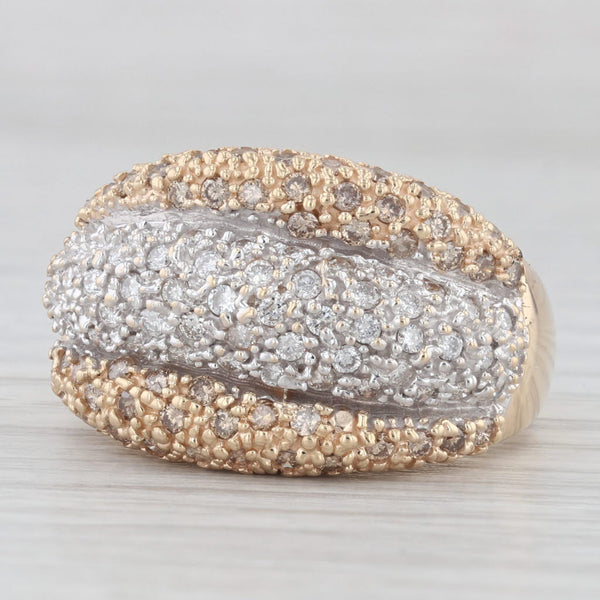 1.17ctw Brown White Pave Diamond Cocktail Ring 14k Yellow Gold Size 10