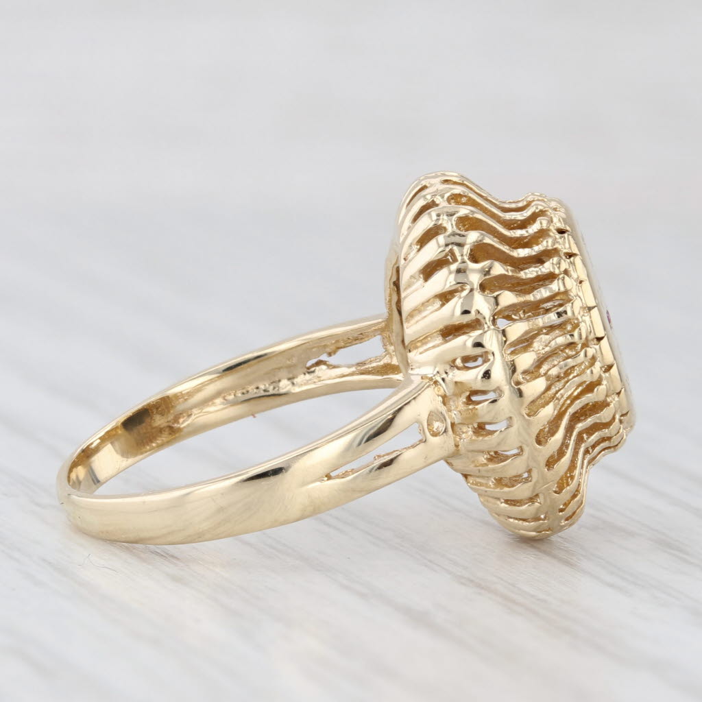 Light Gray Qu'Hier Que Demain French Love Poem Ring 14k Gold Diamond Plus Ruby Minus AS IS