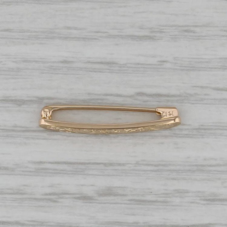 Vintage Ornate Floral Bar Pin 14k Yellow Gold